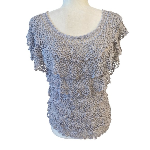 V Christina Tops - V Christina Womens Silver Ruffle Tier Blouse